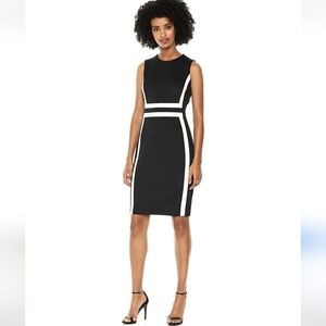 NWT Calvin Klein Sleeveless Black & White Colorblock Sheath Dress Size 6